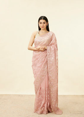Soft Pink Bagh Embroidered Stone Work Saree image number 0